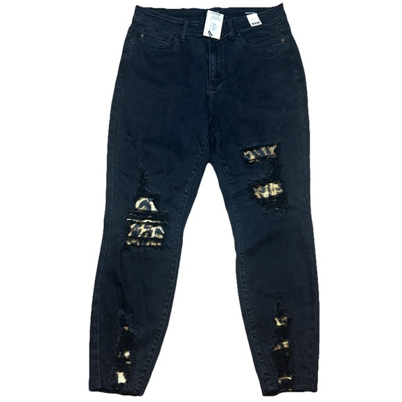 Judy Blue Denim - NWT Judy Blue Skinny Fit Mid‎ Rise Stretch Black Jeans Leopard Distressed Sz 14W
